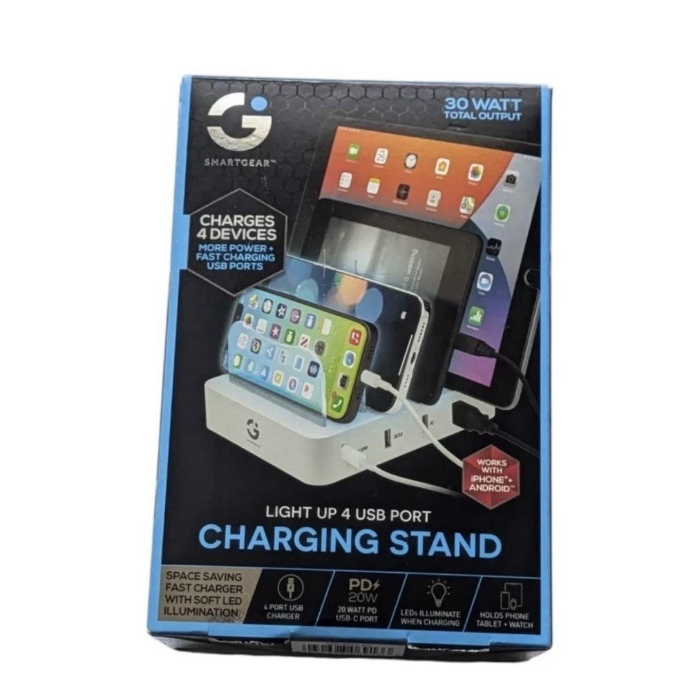 Smart Gear Charging Stand 4 Port USB Light Up Holds Phone Tablet Sealed Box
